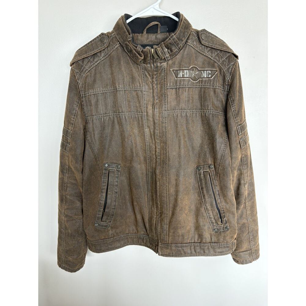 Vintage 1990s Harley Davidson Motorcycles jacket brown Military MC- M - Picture 2 of 12
